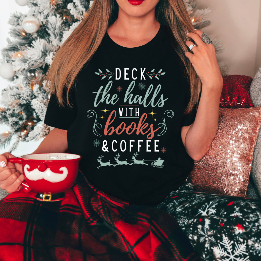 Christmas Books & Coffee Short Sleeve Tee