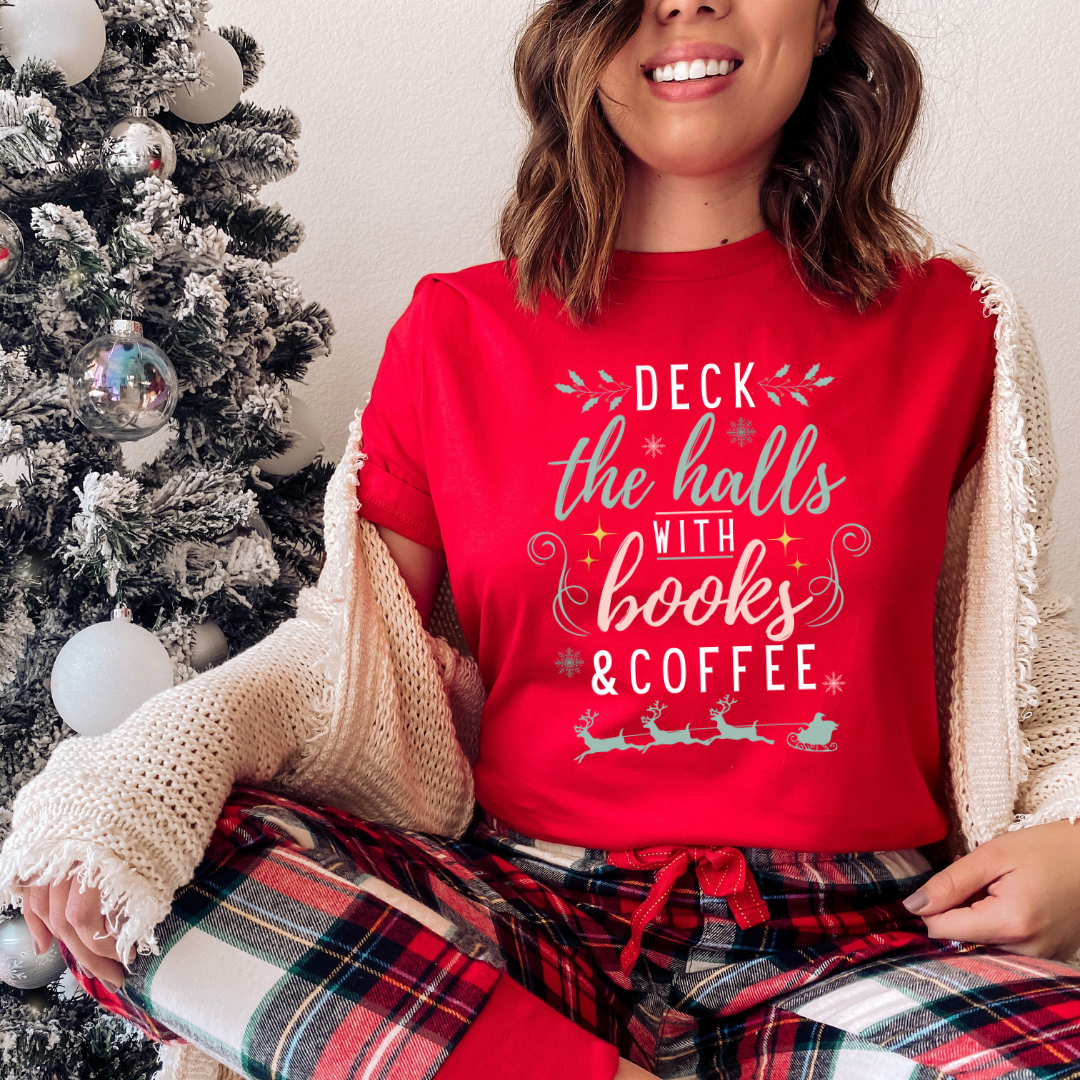 Christmas Books & Coffee Short Sleeve Tee
