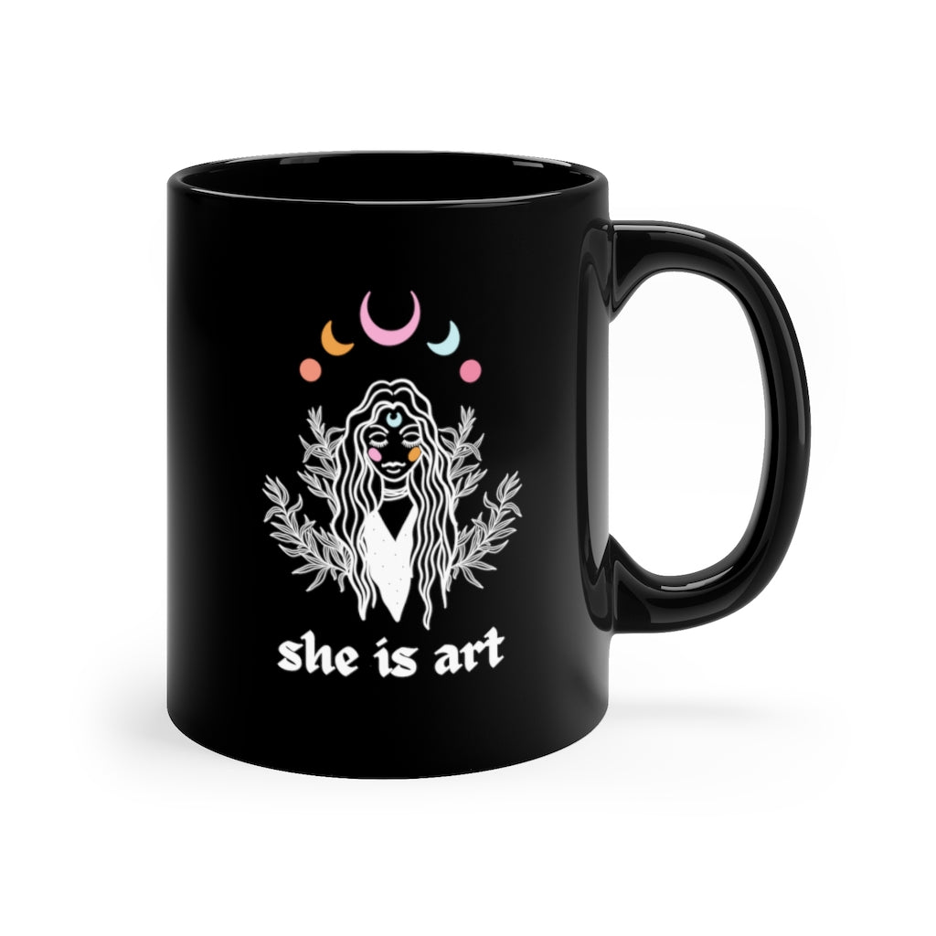 She is Art, Witchy mug, Moon Black Mug