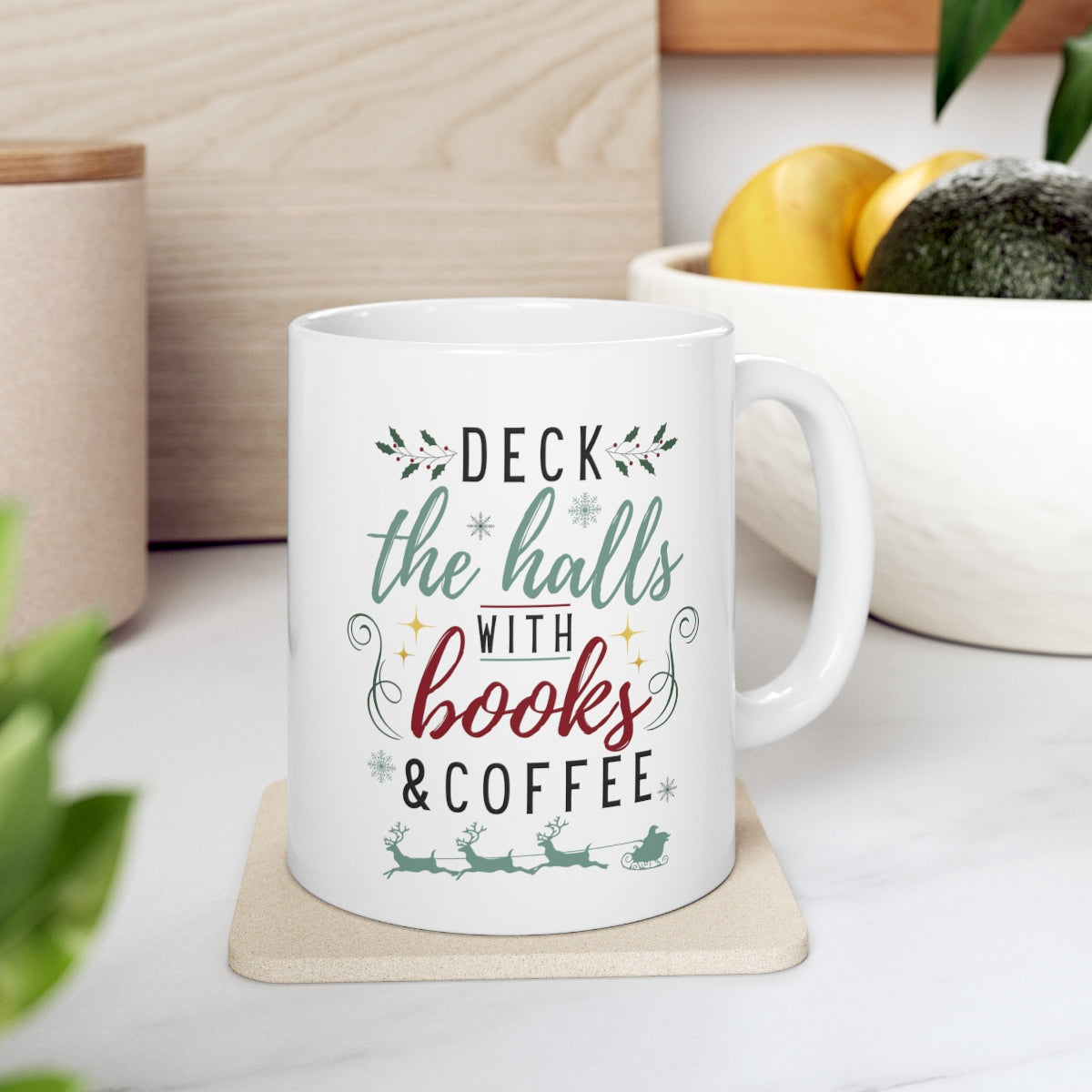 Books & Coffee Christmas Ceramic Mug 11oz