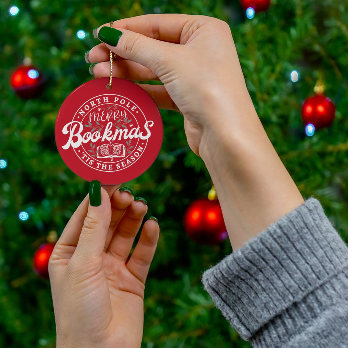 Merry Bookmas Ceramic Ornament