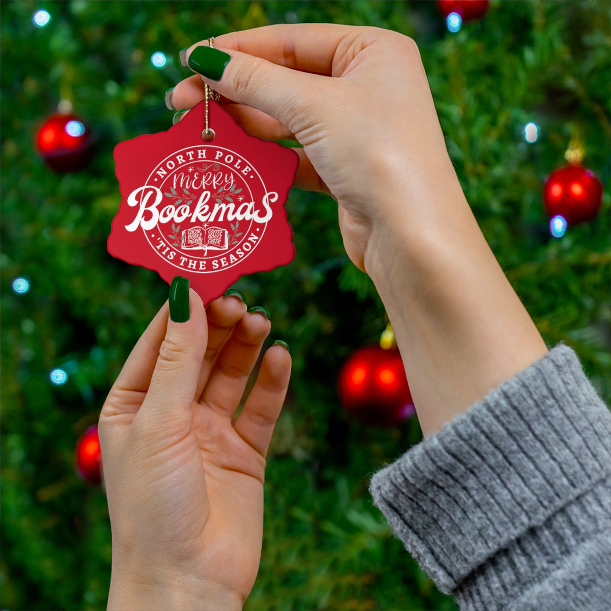 Merry Bookmas Ceramic Ornament