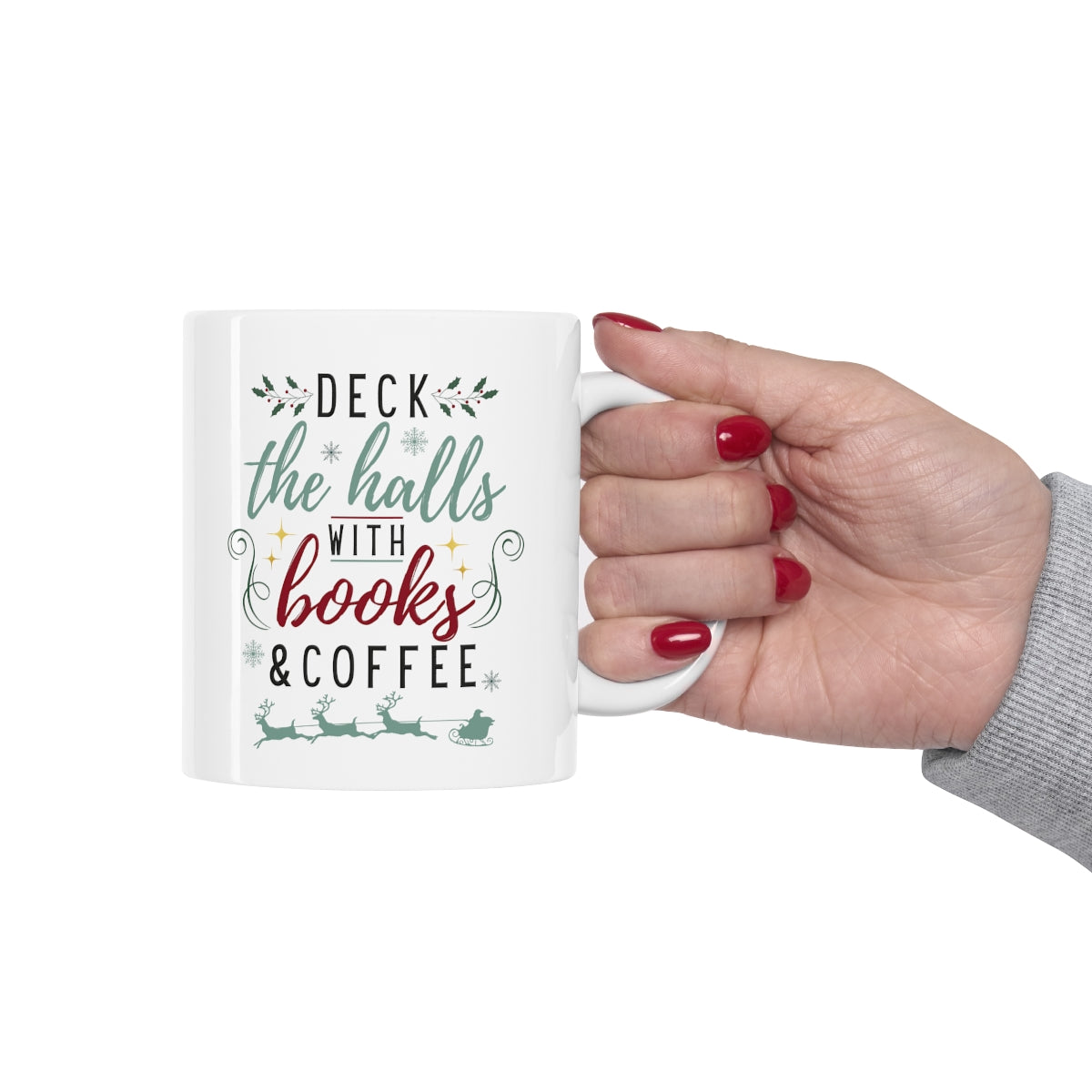 Books & Coffee Christmas Ceramic Mug 11oz