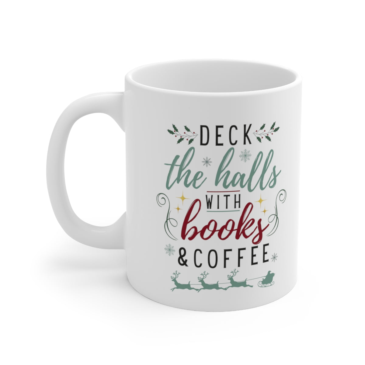 Books & Coffee Christmas Ceramic Mug 11oz