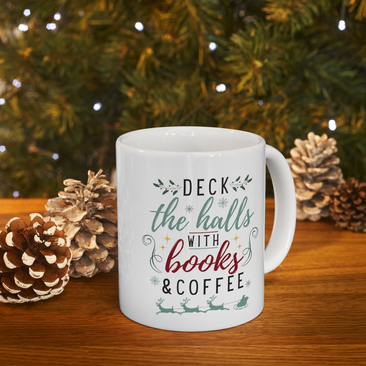 Books & Coffee Christmas Ceramic Mug 11oz