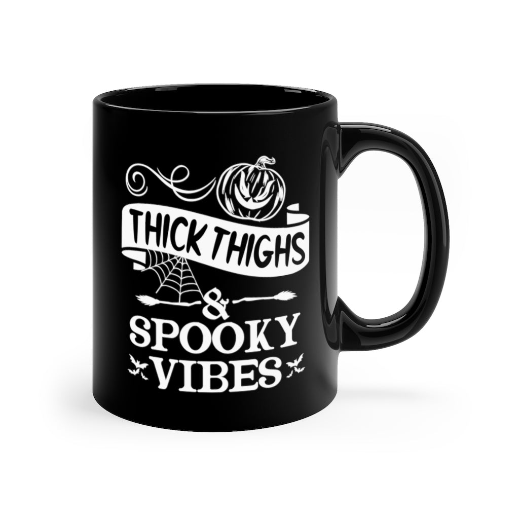 Thick Thighs Spooky Vibes Black Mug