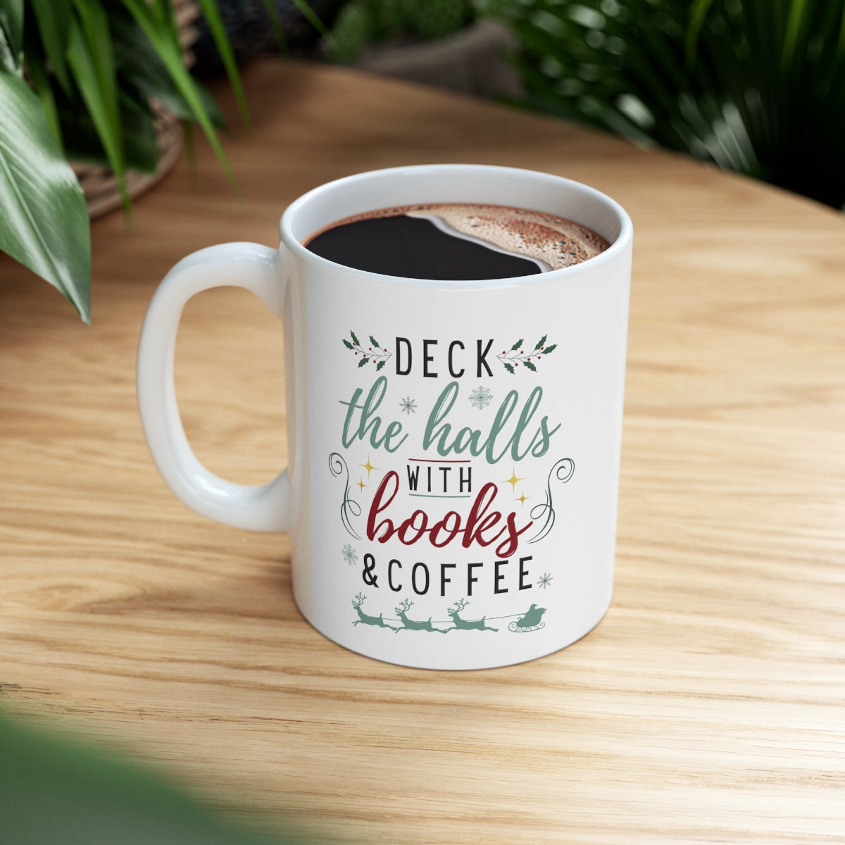 Books & Coffee Christmas Ceramic Mug 11oz