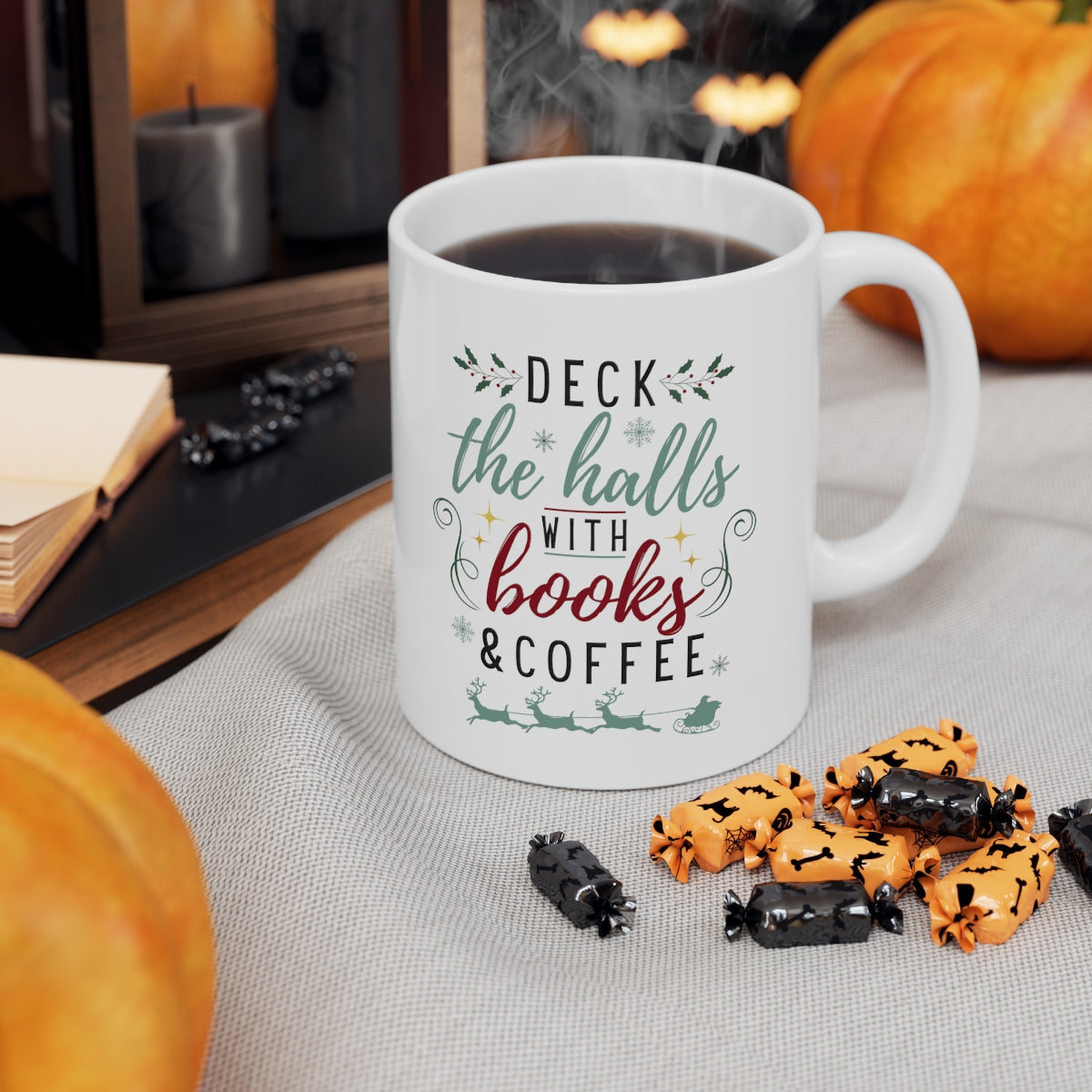 Books & Coffee Christmas Ceramic Mug 11oz