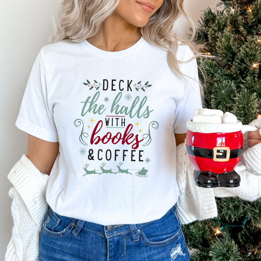 Christmas Books & Coffee Short Sleeve Tee