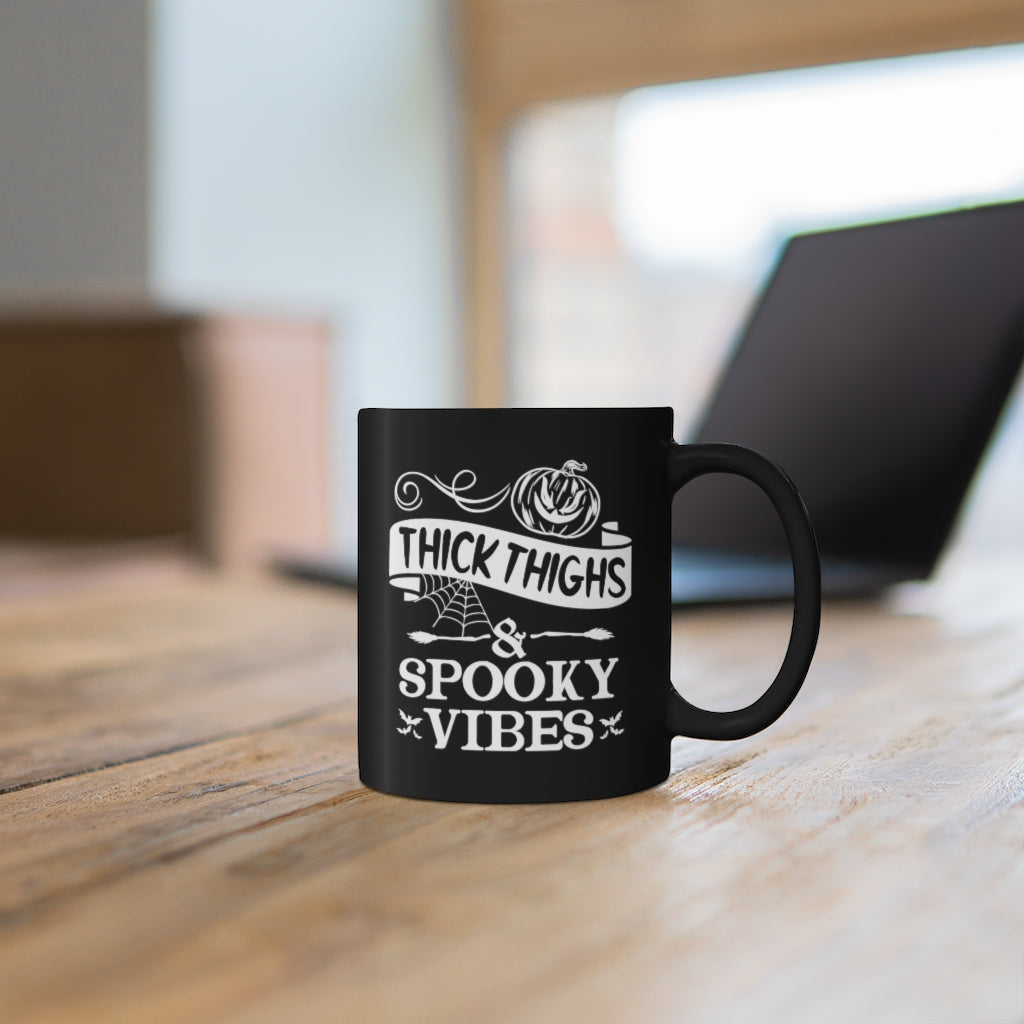 Thick Thighs Spooky Vibes Black Mug