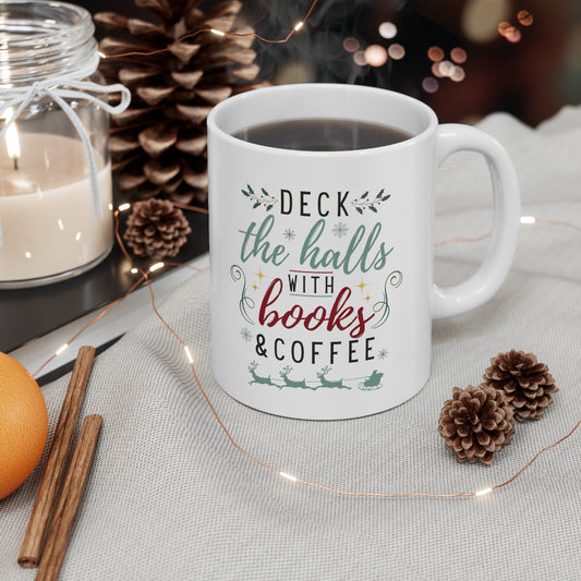 Books & Coffee Christmas Ceramic Mug 11oz