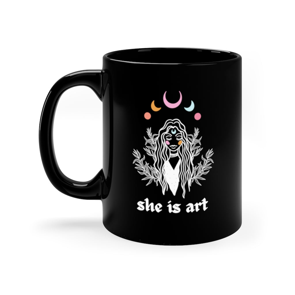 She is Art, Witchy mug, Moon Black Mug
