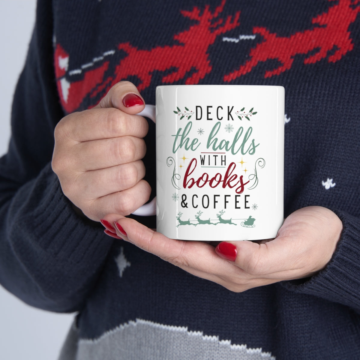 Books & Coffee Christmas Ceramic Mug 11oz